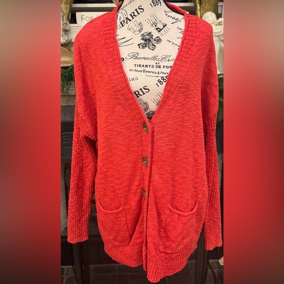 J Jill Cotton Blend Button Front Cardigan w/ Pockets Red Women’s Large Teacher - Picture 1 of 7